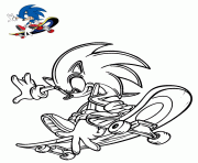 Coloriage sonic est sur la planche a roulette